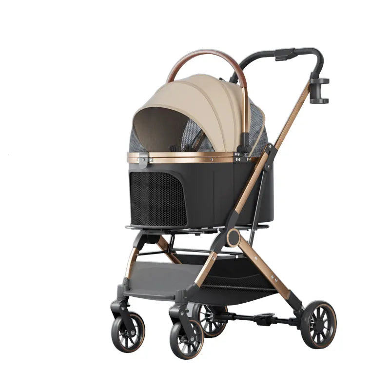 FanzyMarket 2-in-1 foldable pet stroller with detachable carrier bag, portable dog and cat cart for small pets in khaki.
