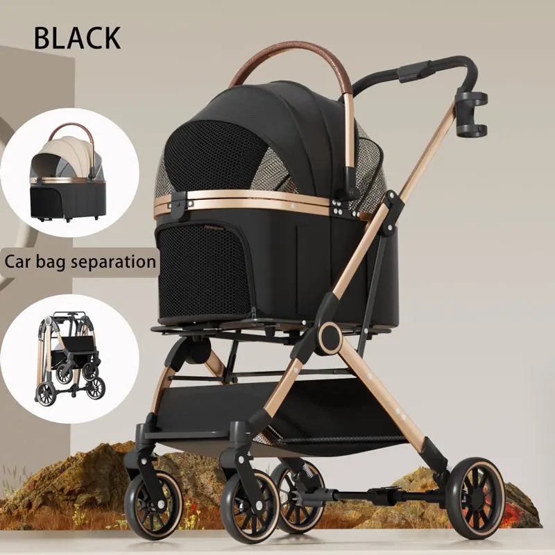 FanzyMarket 2-in-1 foldable pet stroller with detachable carrier bag for small dogs and cats, portable and easy to transport.