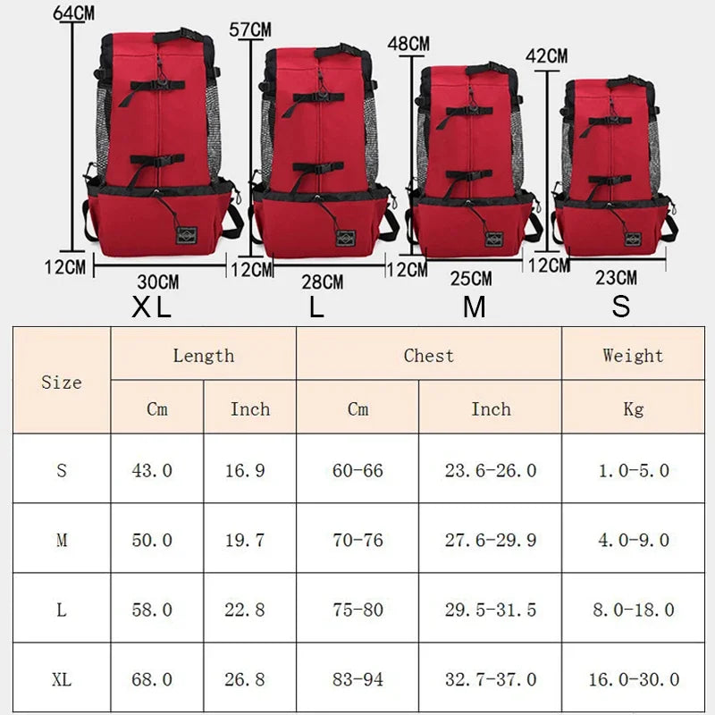Red nylon dog carrier backpack for small and medium dogs, breathable cycling pet carrier up to 30 kg by FanzyMarket.