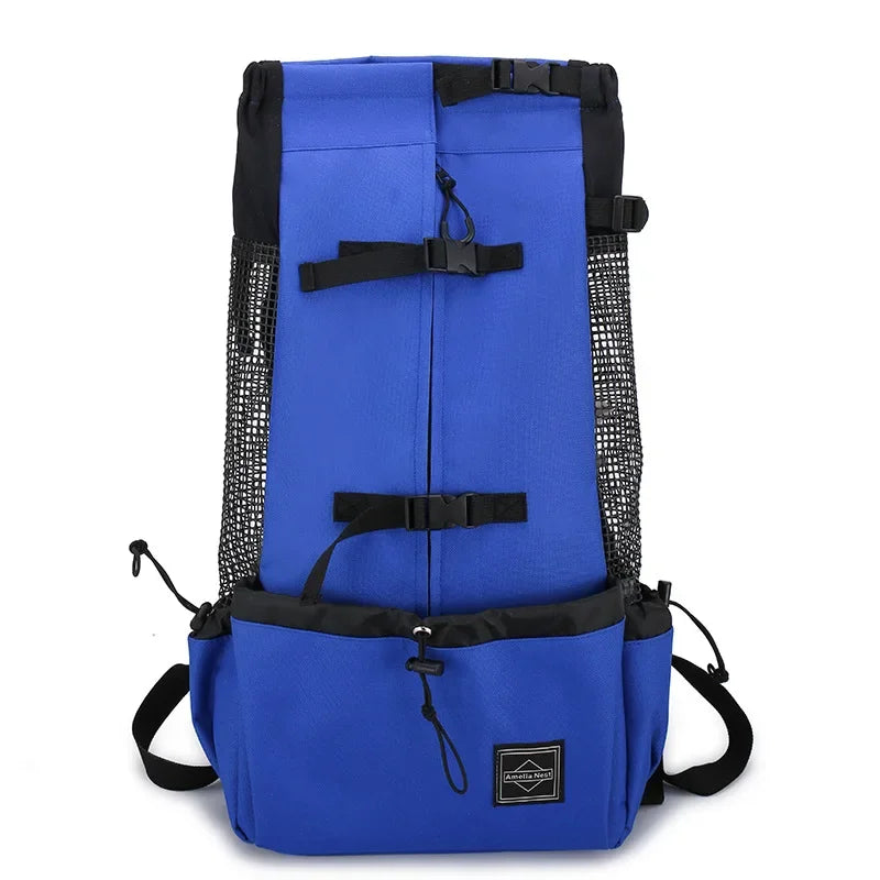Red nylon dog carrier backpack by FanzyMarket for small to medium dogs, breathable cycling pet carrier up to 30 kg.