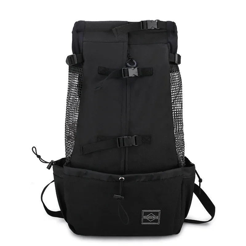 FanzyMarket nylon dog carrier backpack for small and medium dogs, breathable cycling pet carrier up to 30 kg, red color.