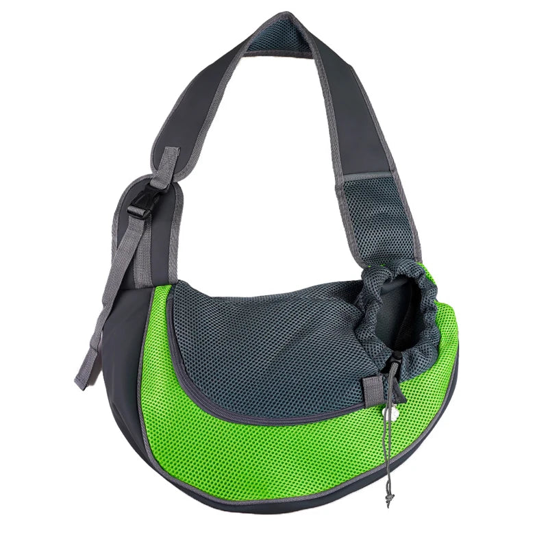FanzyMarket pet sling carrier shoulder bag for small dogs and cats, mesh crossbody travel carrier in lake blue.