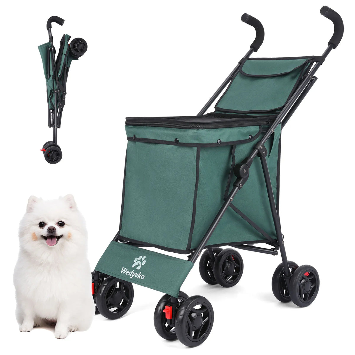 FanzyMarket folding multi-use shopping cart and pet stroller in light green, lightweight, portable, ideal for market and picnic outings.