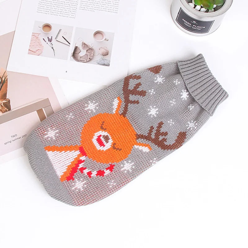 Cute cartoon cat sweater pullover for small breeds, warm winter knit pet coat, navy color, ideal for cats and small pets.