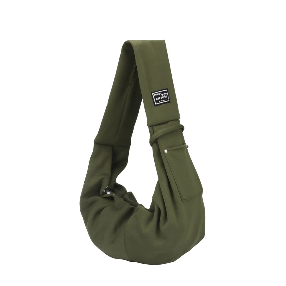 Orange FanzyMarket portable pet shoulder carrier with phone pocket for small dogs and cats, ideal for travel and daily walks.