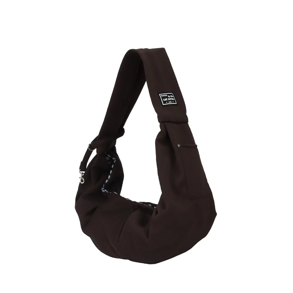 FanzyMarket portable pet shoulder carrier with phone pocket, ideal for small dogs and cats, in orange and brown travel handbag style.