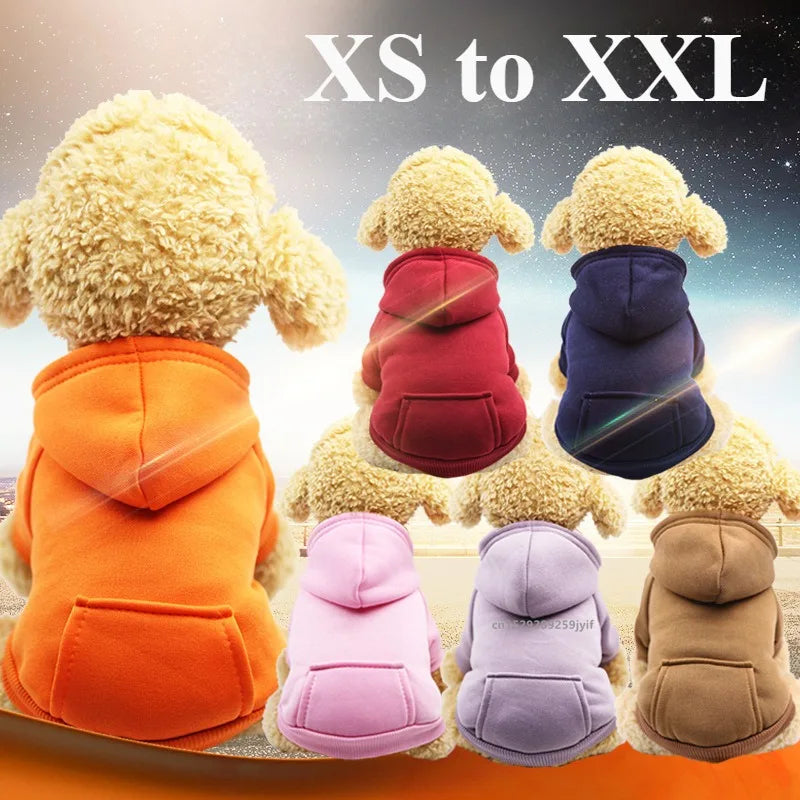 Orange FanzyMarket winter pet hoodie coat for dogs and cats, soft polyester puppy jacket with hood and pocket, fits small to large breeds.