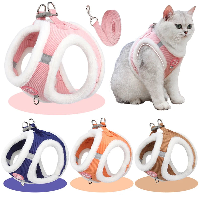 FanzyMarket fur-lined winter dog harness and leash set for small dogs like Chihuahua and Yorkie, warm plush pet accessory.