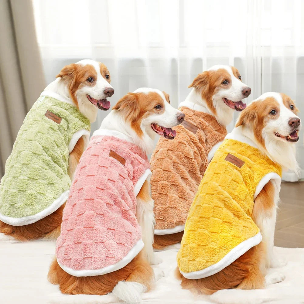 FanzyMarket pink flannel dog sweater, warm winter pet coat for puppies to large dogs, fits 1.5–25 kg, pullover style.