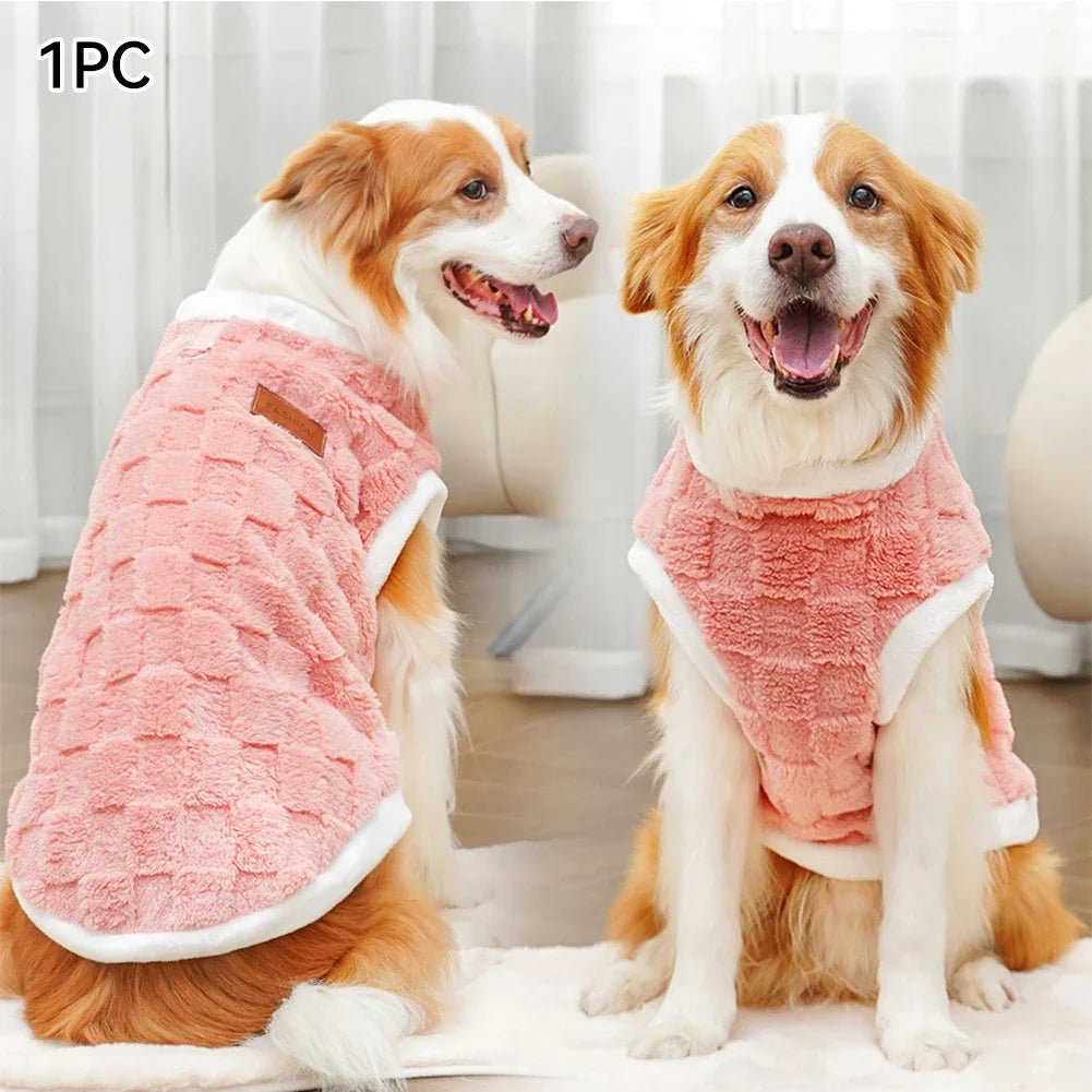 Pink FanzyMarket flannel dog sweater, winter warm pet coat for large dogs, fits 1.5–25 kg, puppy to adult dog pullover vest.