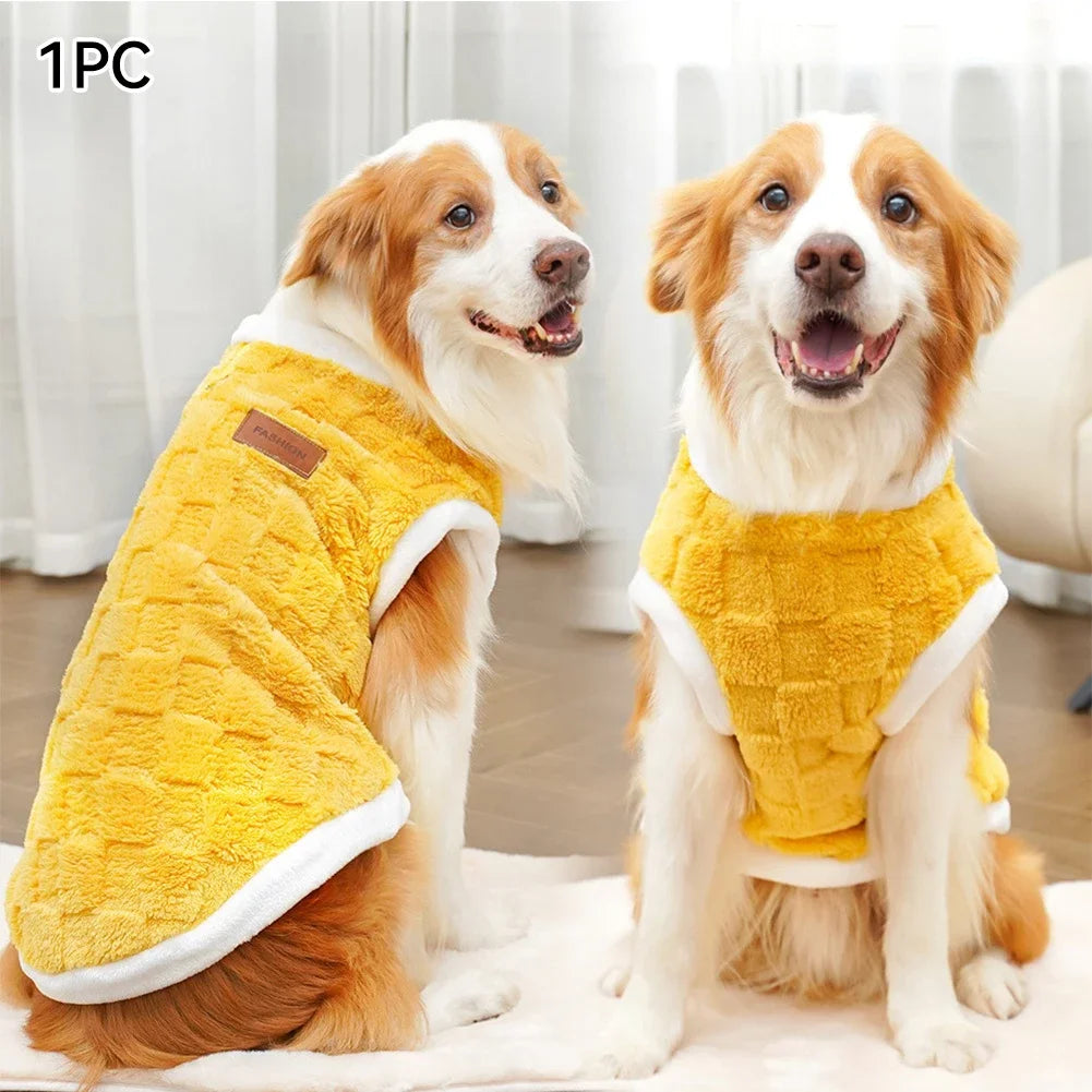 Pink FanzyMarket flannel dog sweater, warm winter pet coat for puppies to large dogs, fits 1.5–25 kg, pullover style.