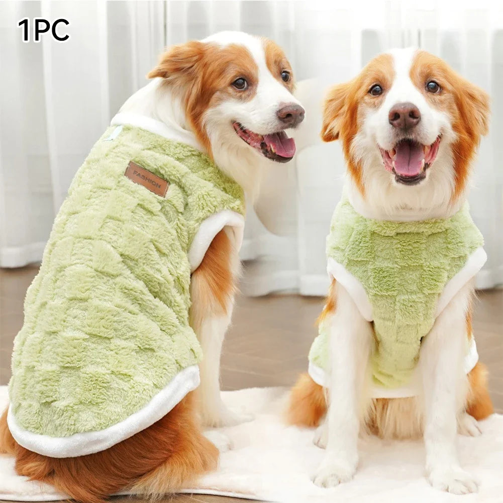 FanzyMarket pink flannel dog sweater, winter warm pet coat for puppies and large dogs, fits 1.5–25 kg, pullover vest style.