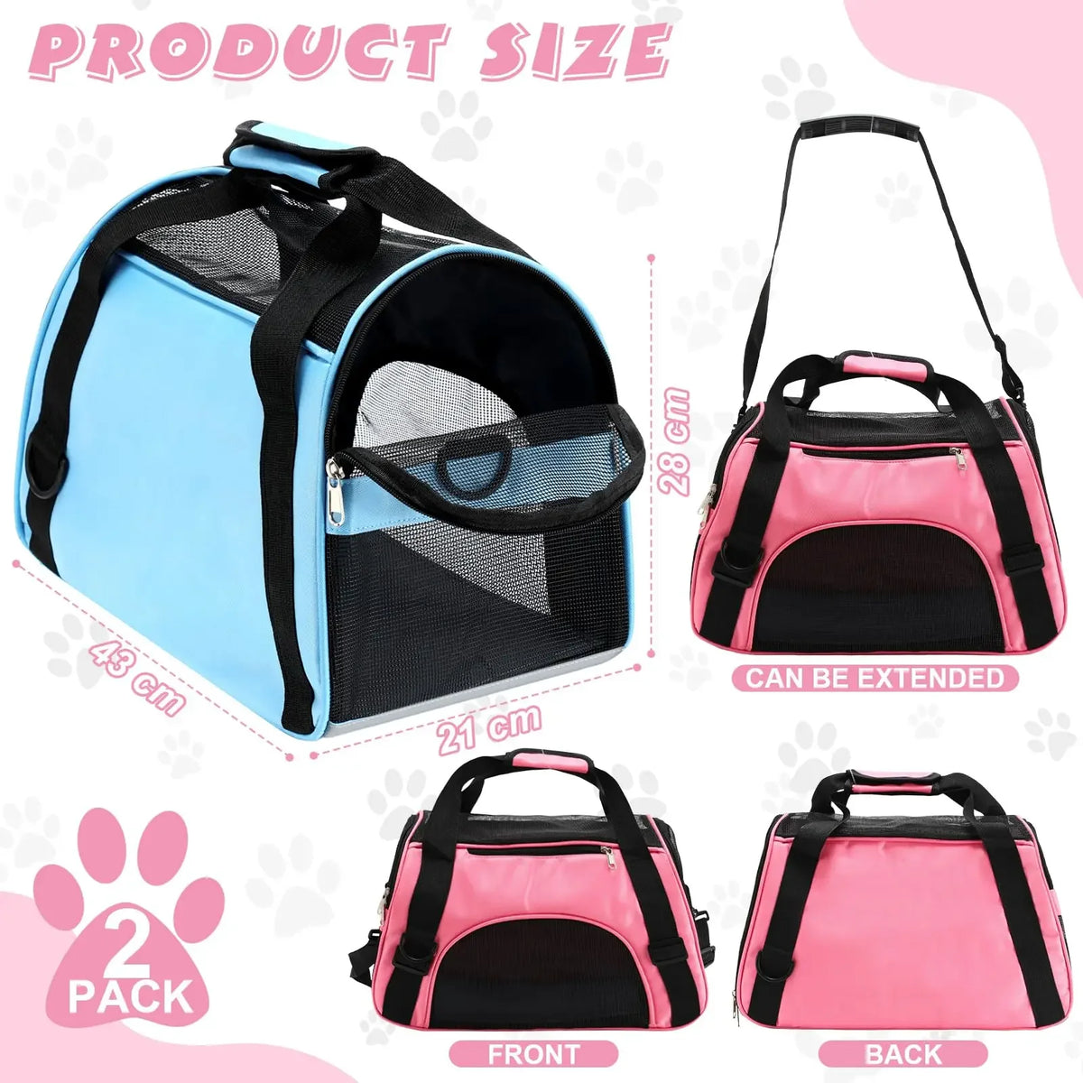 Pink portable mesh pet carrier bag by FanzyMarket, foldable and breathable for small cats and dogs, ideal for travel.