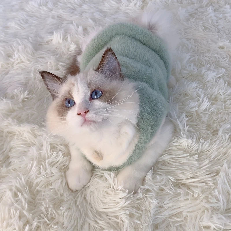 Pink warm pet sweater vest for cats and small dogs, FanzyMarket winter pet apparel, cozy and stylish kitten clothes.