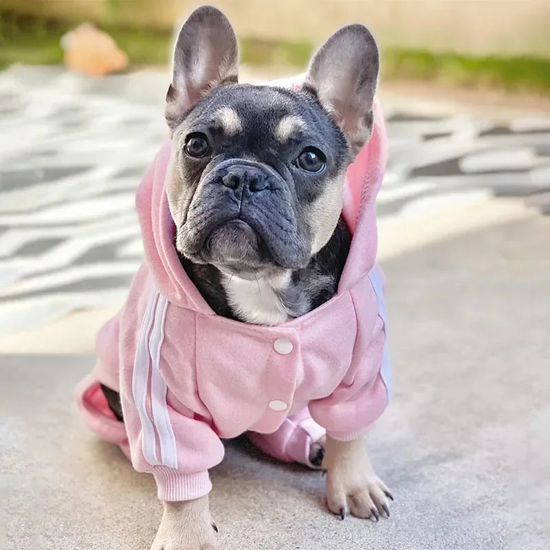 Pink French Bulldog puppy costume jumpsuit for small and medium dogs, featuring adorable design for chihuahua and pug dogs.