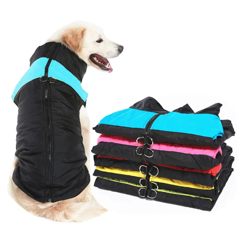FanzyMarket waterproof winter dog jacket in purple, XS-6XL, windproof and warm with D-ring for small to large breeds.