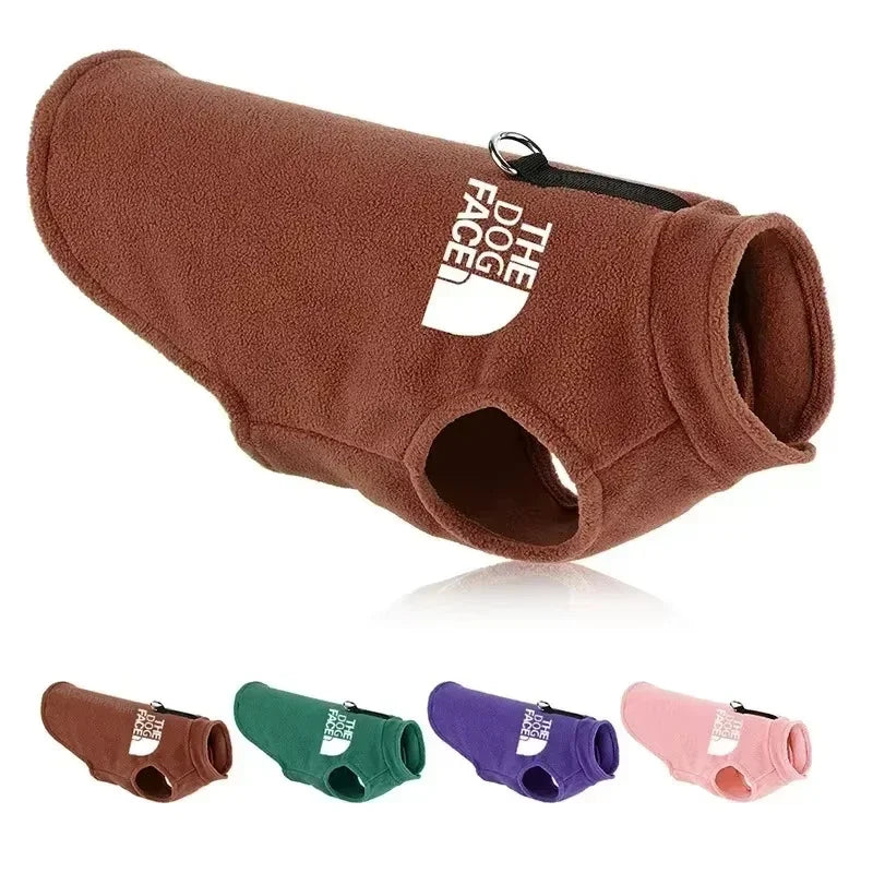 Purple fleece warm dog sweater vest for small dogs like Chihuahua, French Bulldog, and Yorkie, designed for autumn and winter.