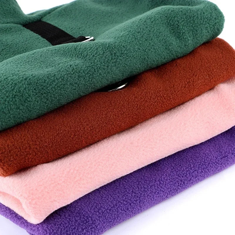 Purple fleece warm dog sweater vest for small dogs like Chihuahua, French Bulldog, and Yorkie, ideal for autumn and winter.