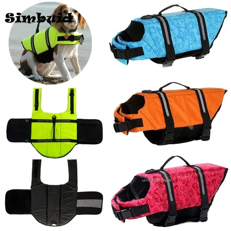FanzyMarket reflective adjustable dog life jacket for large dogs, with enhanced buoyancy for swimming, surfing, and boating.