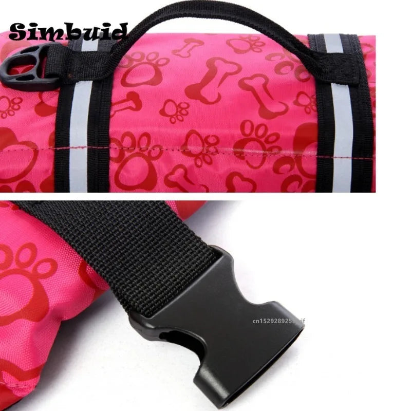 Reflective adjustable dog life jacket by FanzyMarket for large dogs, featuring enhanced buoyancy for swimming, surfing, and boating.