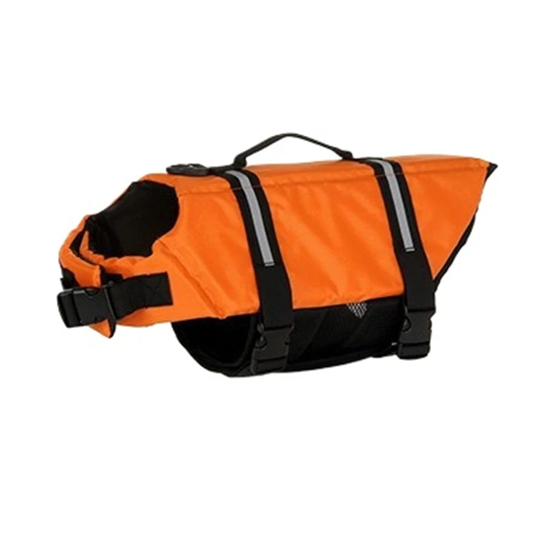 FanzyMarket reflective adjustable dog life jacket for large dogs, with enhanced buoyancy, suitable for swimming, surfing, and boating.