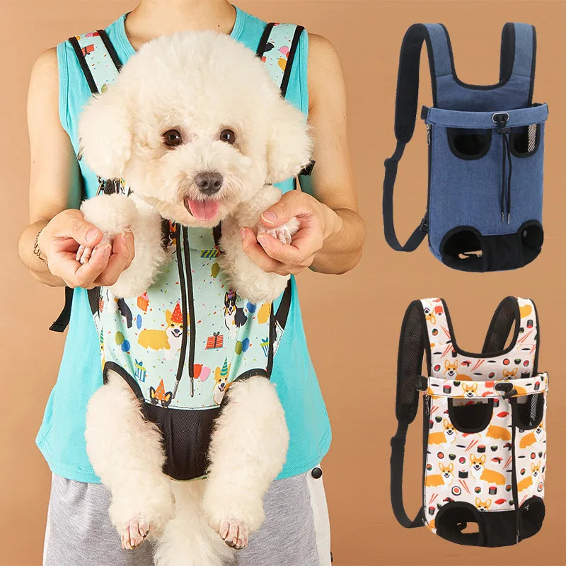 FanzyMarket breathable camouflage mesh dog carrier backpack for small dogs up to 22 lb, adjustable pet backpack with red grid design.