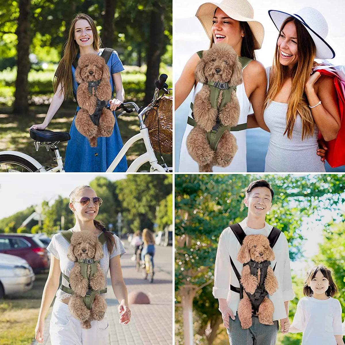 FanzyMarket breathable pet carrier backpack for small dogs and cats, hands-free design, front and back view, suitable for pets under 30 lbs.