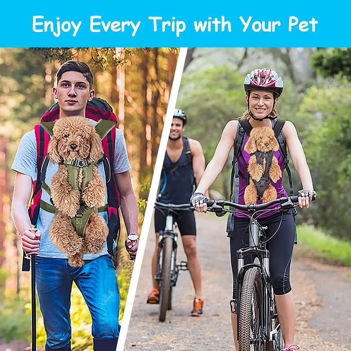FanzyMarket breathable pet carrier backpack for small dogs and cats, front and back view, hands-free design under 30 lbs.