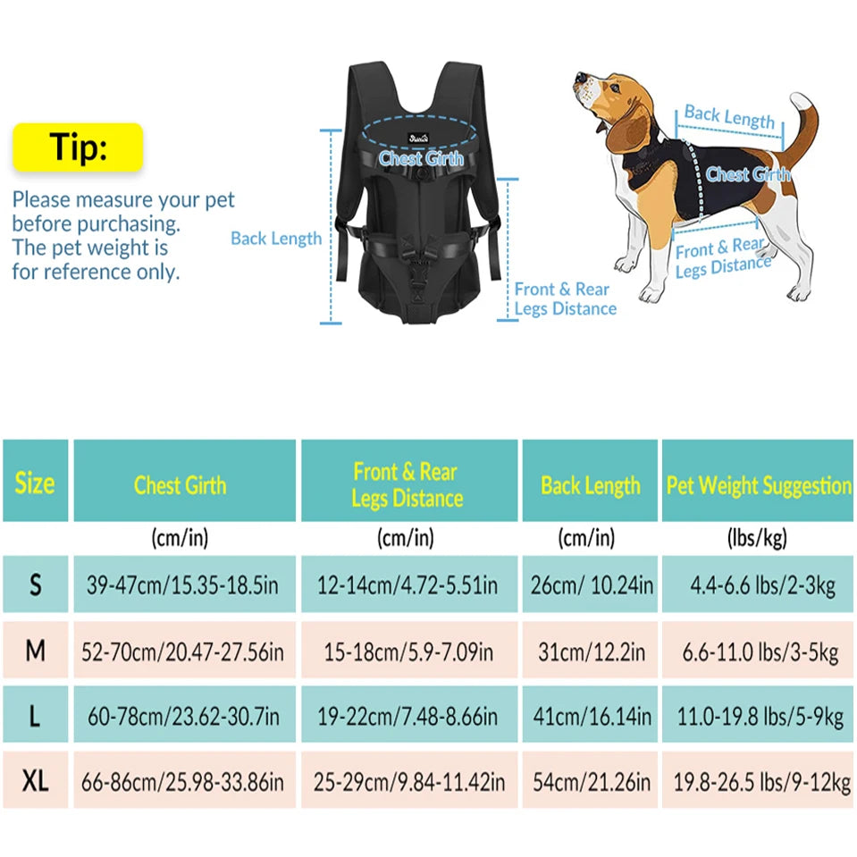 FanzyMarket breathable pet carrier backpack for small dogs and cats, front and back view, designed for pets under 30 lbs.