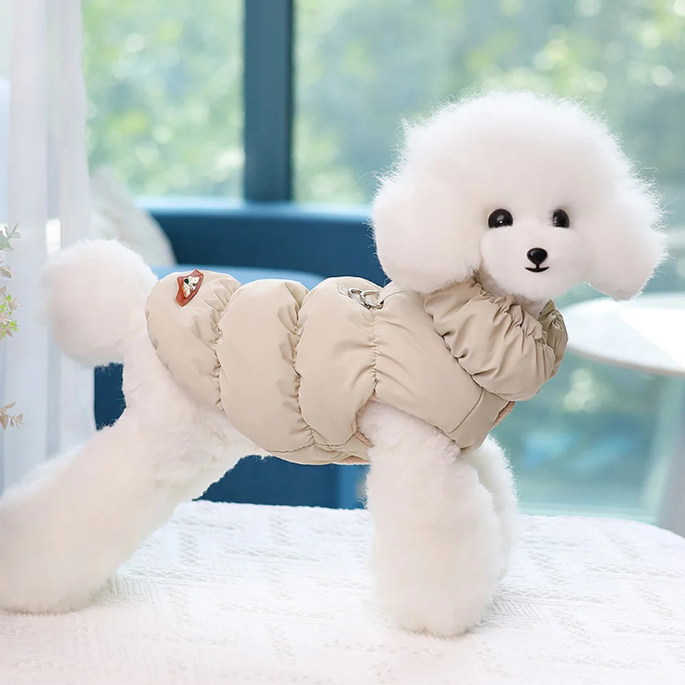 Red padded winter pet coat by FanzyMarket, warm and windproof jacket vest for small and medium dogs and cats.