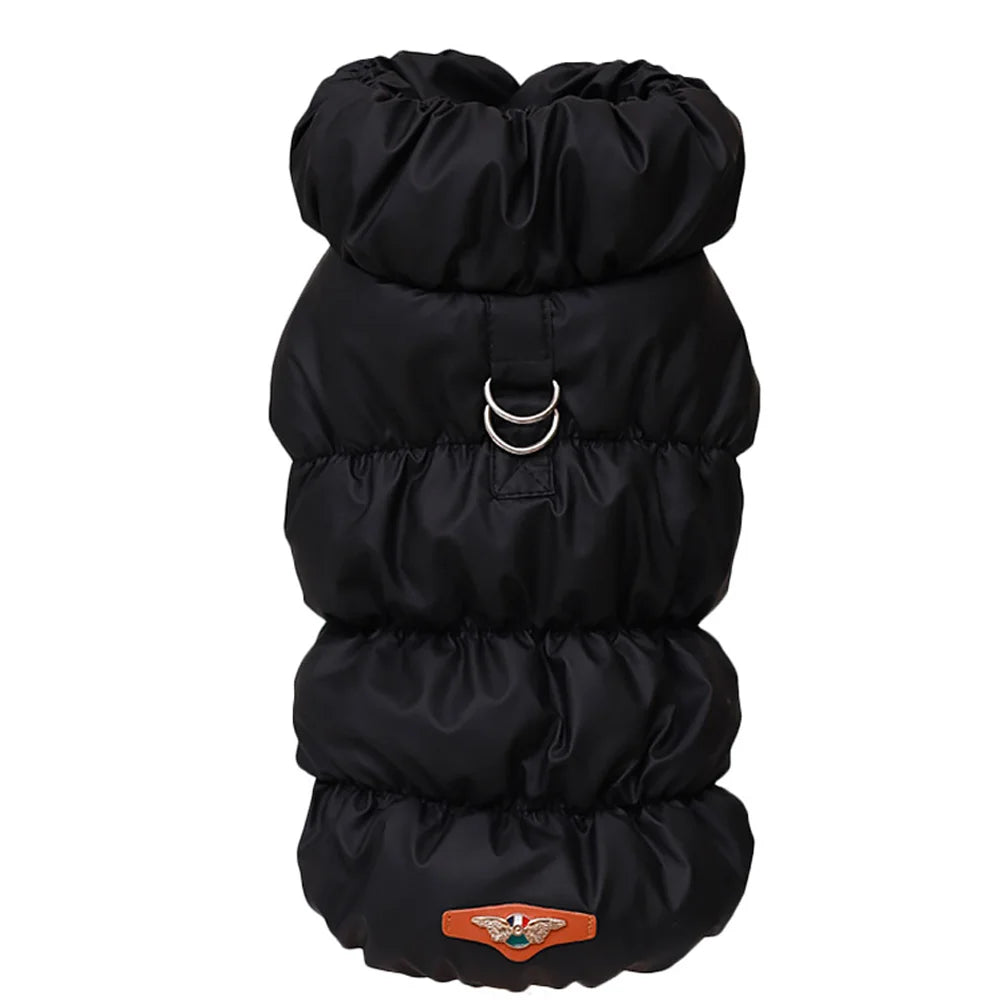 Red padded winter pet coat by FanzyMarket, warm windproof jacket vest for small and medium dogs and cats, available in S to XL sizes.
