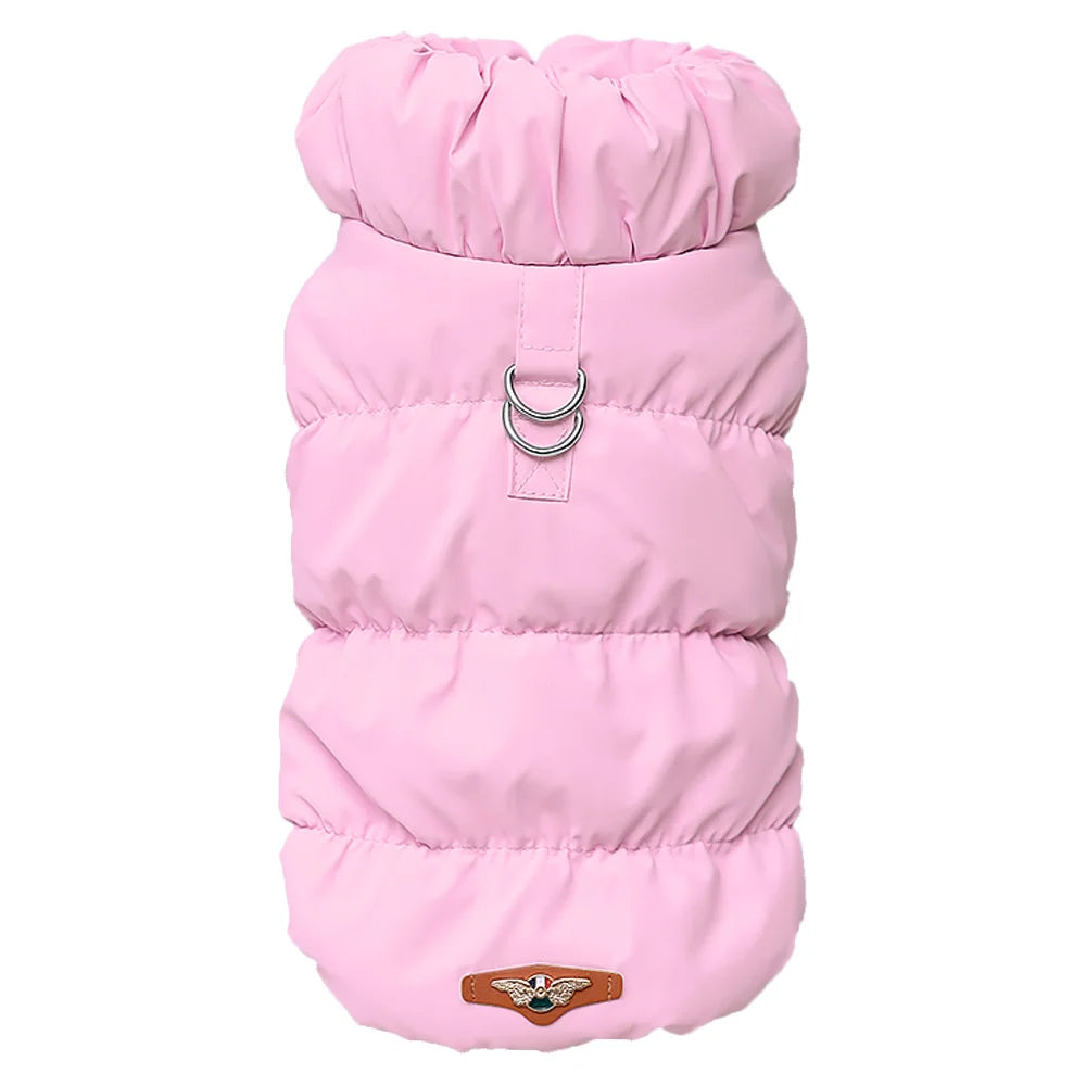 Red padded winter pet coat by FanzyMarket, windproof jacket vest for small and medium dogs and cats in various sizes.