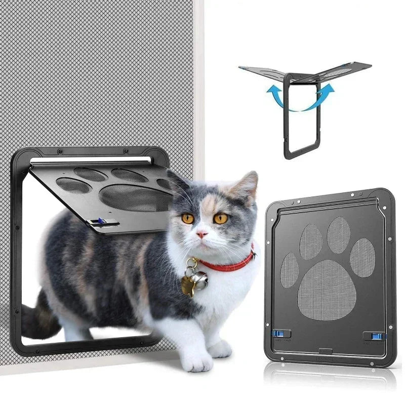 FanzyMarket lockable magnetic pet door flap for cats and dogs, screen window and gate, available in size L and XL.