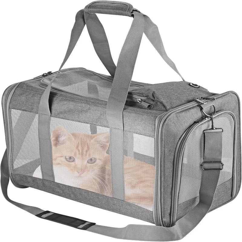 FanzyMarket airline-approved pet carrier backpack for small cats and dogs, soft travel sling with breathable honeycomb support.
