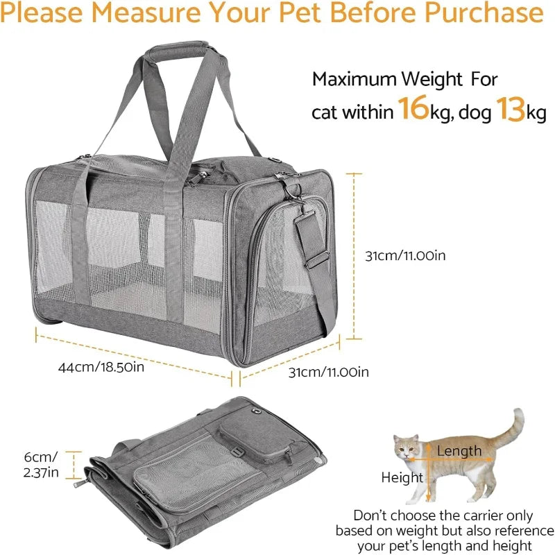 FanzyMarket airline-approved pet carrier backpack for small cats and dogs, soft travel sling with breathable honeycomb support.