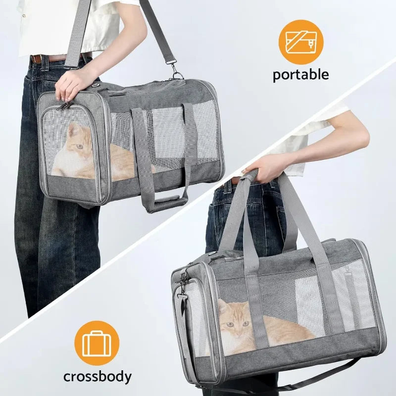 FanzyMarket airline approved pet carrier backpack for small cats and dogs, soft travel sling with breathable honeycomb support.