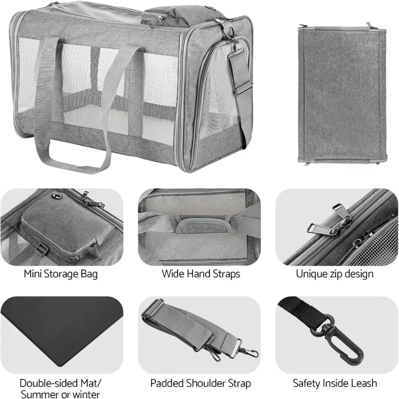 FanzyMarket airline approved pet carrier backpack for small cats and dogs, soft travel sling with breathable honeycomb support.