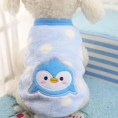 FanzyMarket cartoon fleece pet sweater for dogs and cats, cozy winter coat in XXS to XL with colorful caterpillar design.