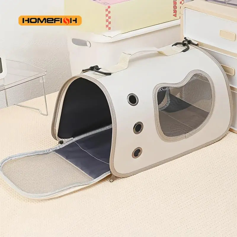 Foldable breathable pet carrier shoulder bag for small dogs and cats, white, 40x26x22 cm, supports up to 7 kg.