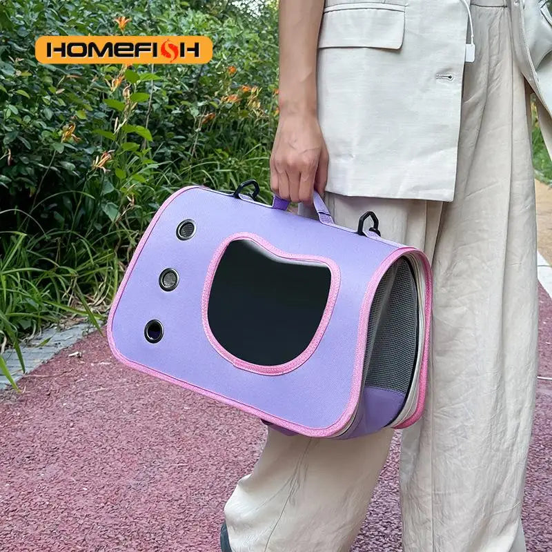 Foldable breathable pet carrier shoulder bag for small dogs and cats, FanzyMarket, with mesh sides and adjustable strap.