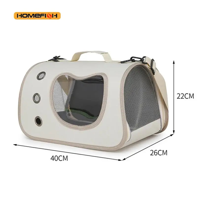 Foldable breathable Pet Carrier Shoulder Bag by FanzyMarket for small dogs and cats, 40x26x22 cm, up to 7 kg, white color.