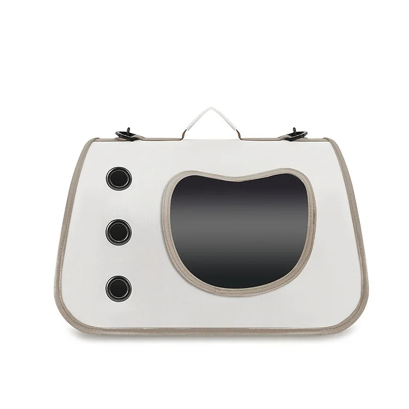 Foldable breathable pet carrier shoulder bag for small dogs and cats, FanzyMarket, 40 x 26 x 22 cm, up to 7 kg, white color.