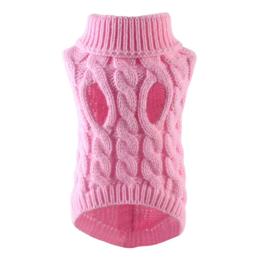 FanzyMarket knitted cable dog sweater in white for small dogs, warm autumn and winter pullover with cozy knit design.