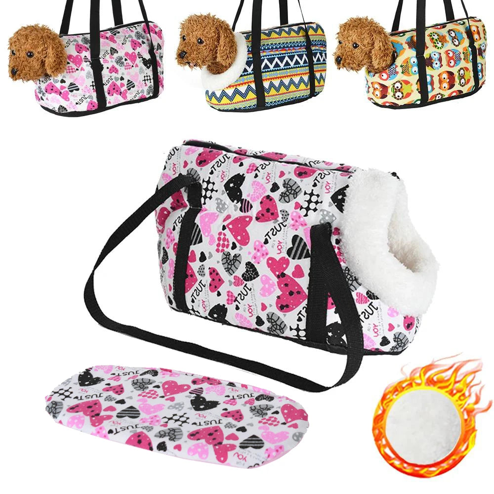 Soft breathable FanzyMarket pet carrier backpack for small dogs and cats, sling shoulder bag in size S or L with fur lining.