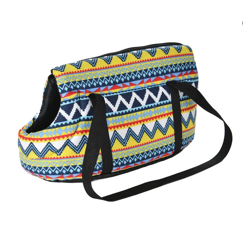 FanzyMarket soft breathable pet carrier backpack for small dogs and cats, sling shoulder bag in size S and L, with fur accents.