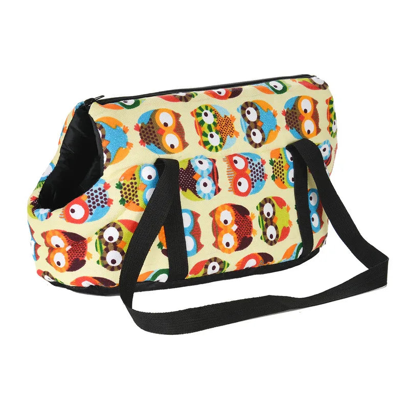 FanzyMarket soft breathable pet carrier backpack for small dogs and cats, sling shoulder bag in size S and L with fur accents.