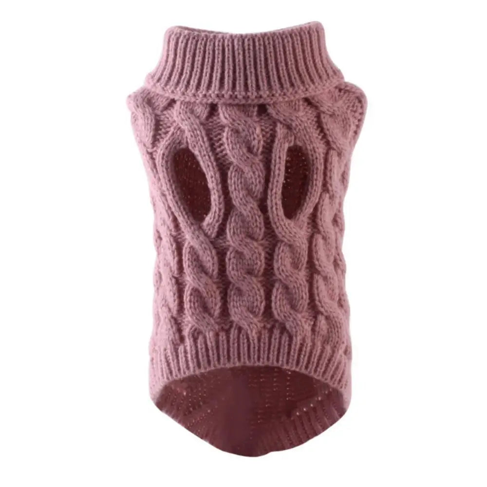 Small dog wearing a red knit sweater pullover with cable twist pattern, warm autumn winter pet coat by FanzyMarket.