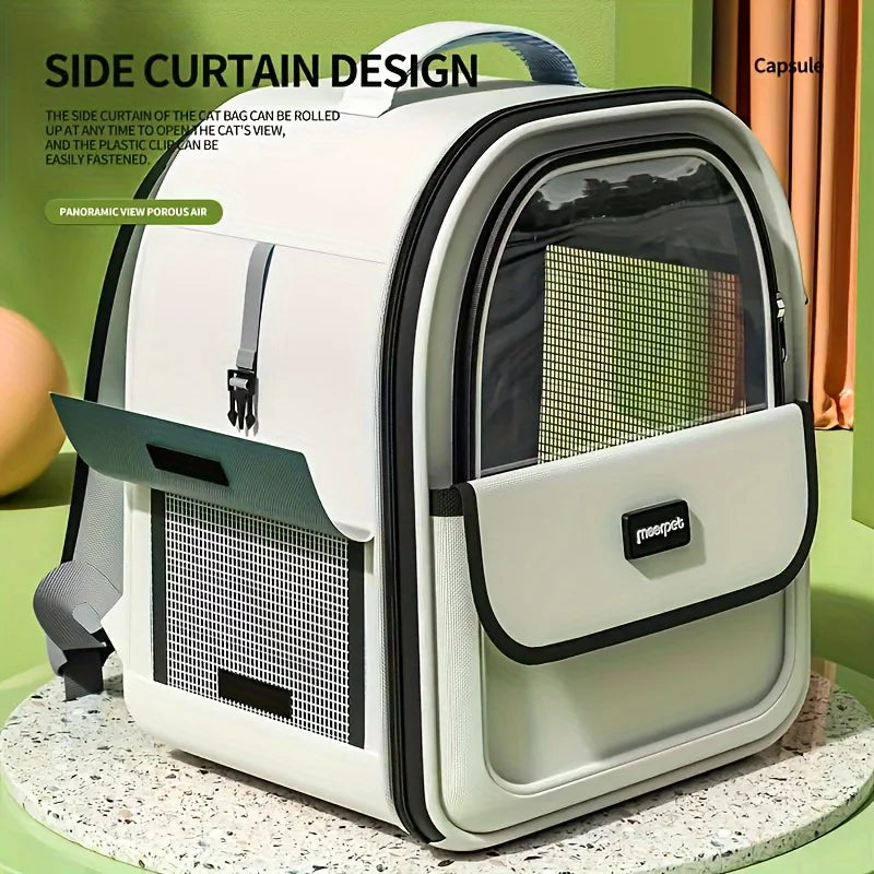 Transparent bubble pet backpack carrier for cats and small dogs, FanzyMarket breathable outdoor capsule pet carrier.