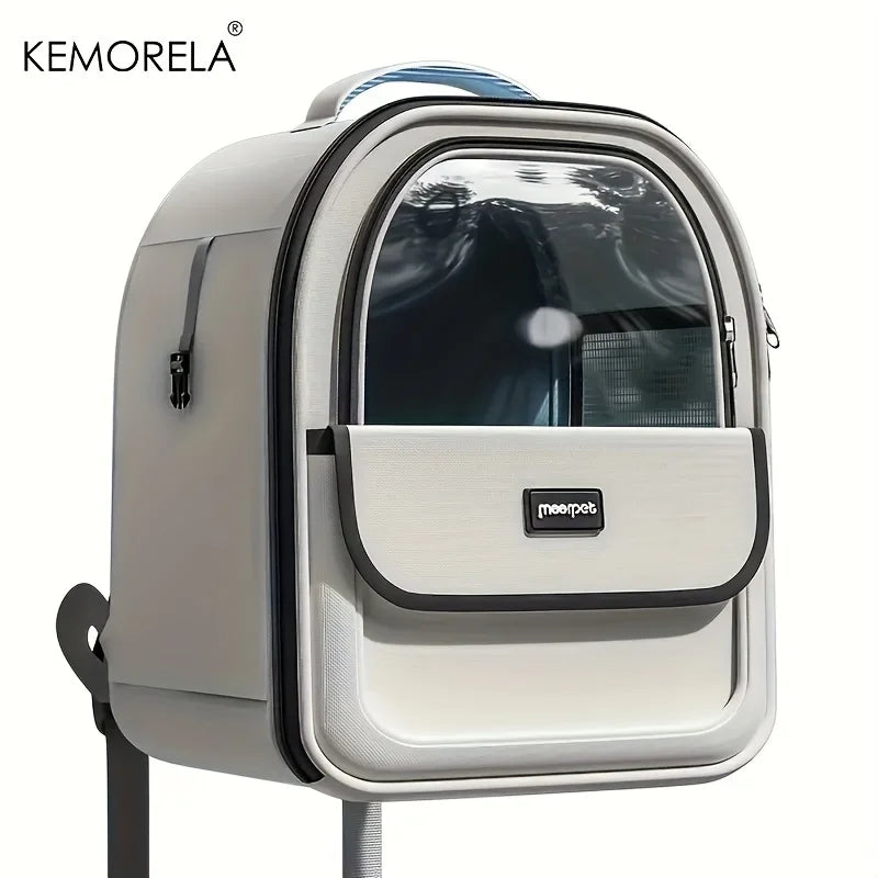 FanzyMarket transparent bubble pet backpack carrier for cats and small dogs, breathable outdoor capsule pet carrier in yellow.