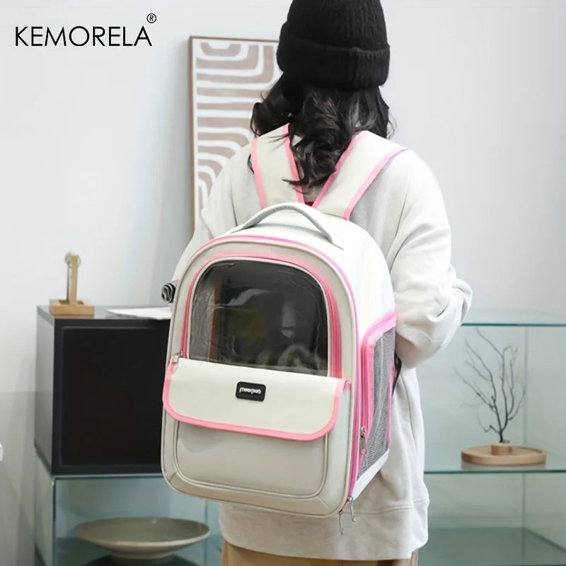 Transparent Bubble Pet Backpack Carrier for cats and small dogs by FanzyMarket, showcasing breathable, outdoor capsule design.